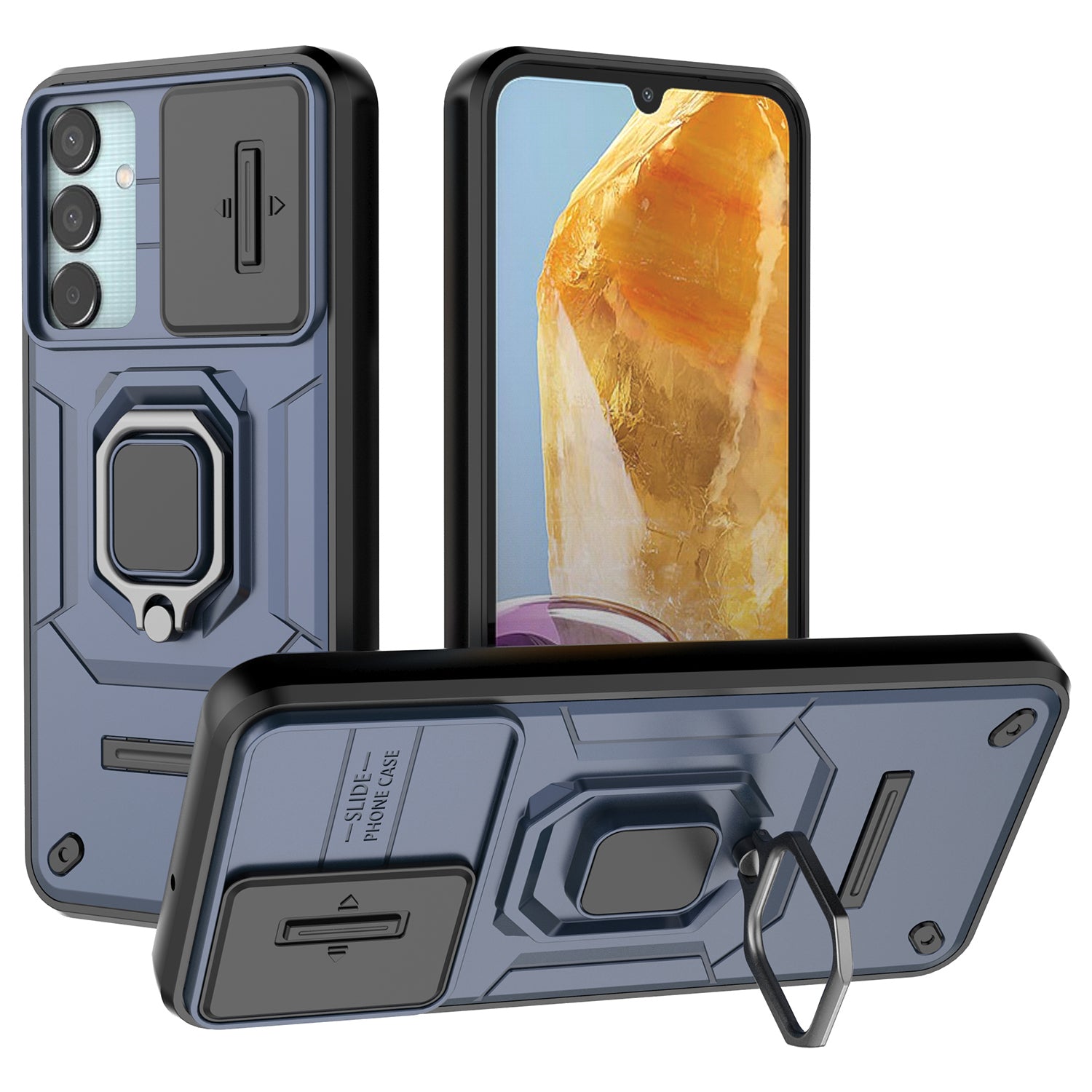 For Samsung Galaxy M15 5G Case with Slide Camera Cover Ring Kickstand PC+TPU Phone Protector For Samsung Galaxy M15 5G Case with Slide Camera Cover Ring Kickstand PC+TPU Phone Protector